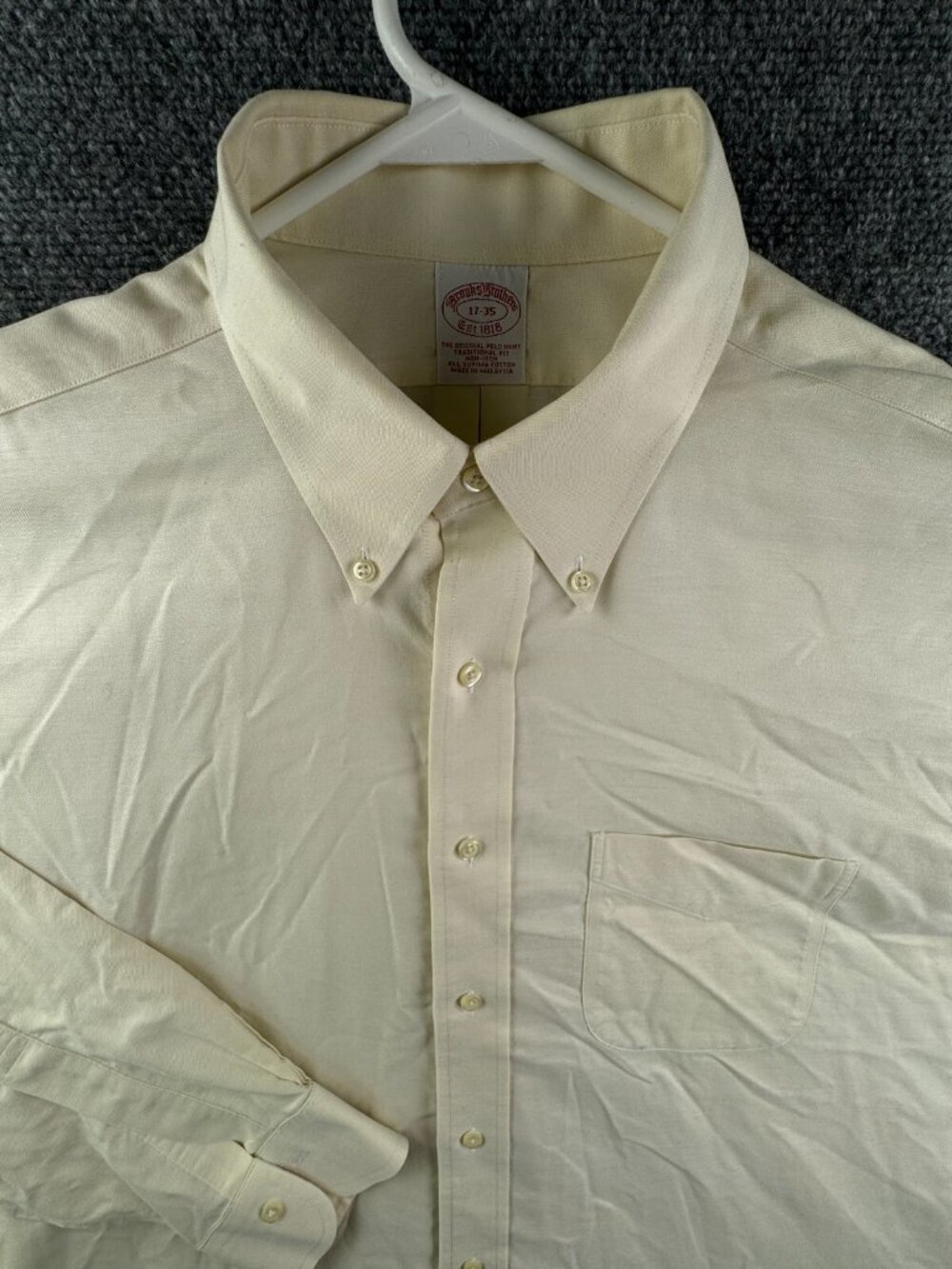 Brooks Brothers Button Up Shirt Men Long Sleeve Supima Yellow 17 35 Traditional